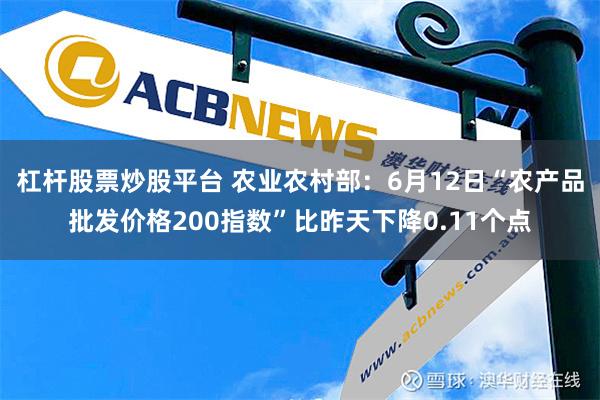 杠杆股票炒股平台 农业农村部：6月12日“农产品批发价格200指数”比昨天下降0.11个点