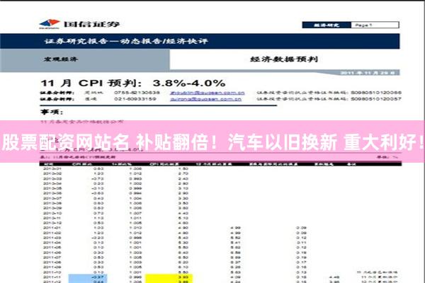 股票配资网站名 补贴翻倍！汽车以旧换新 重大利好！