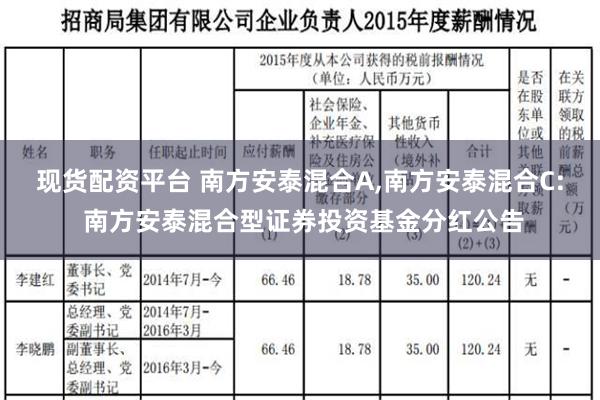 现货配资平台 南方安泰混合A,南方安泰混合C: 南方安泰混合型证券投资基金分红公告